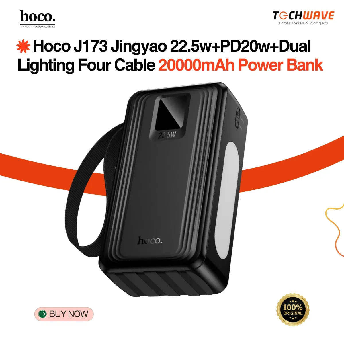Hoco J173 Jingyao 22.5W+PD20W 20000mAh Power Bank with Four Cables - Image 2
